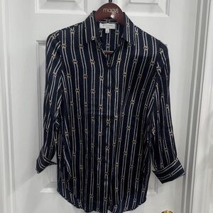 Witchery Women's Navy and Gold Button Down Shirt